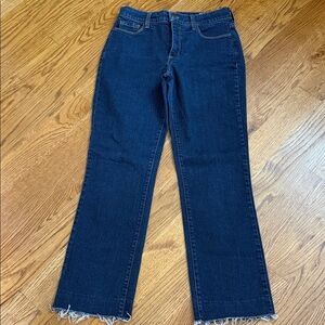 NYDJ Lift Tuck Straight Jeans Dark Wash Raw Hem Size 8 Made in USA